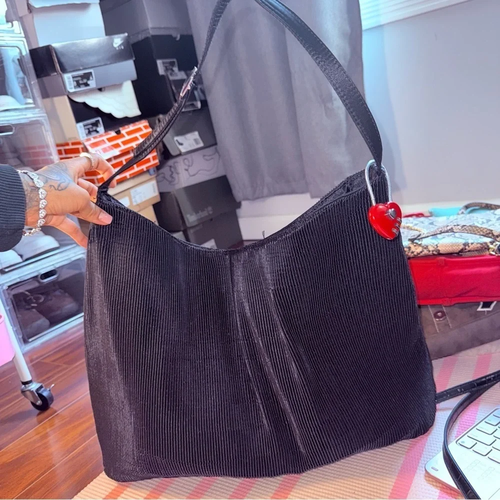 PrettyLittleThing Black Hobo Bag with Heart Charm
